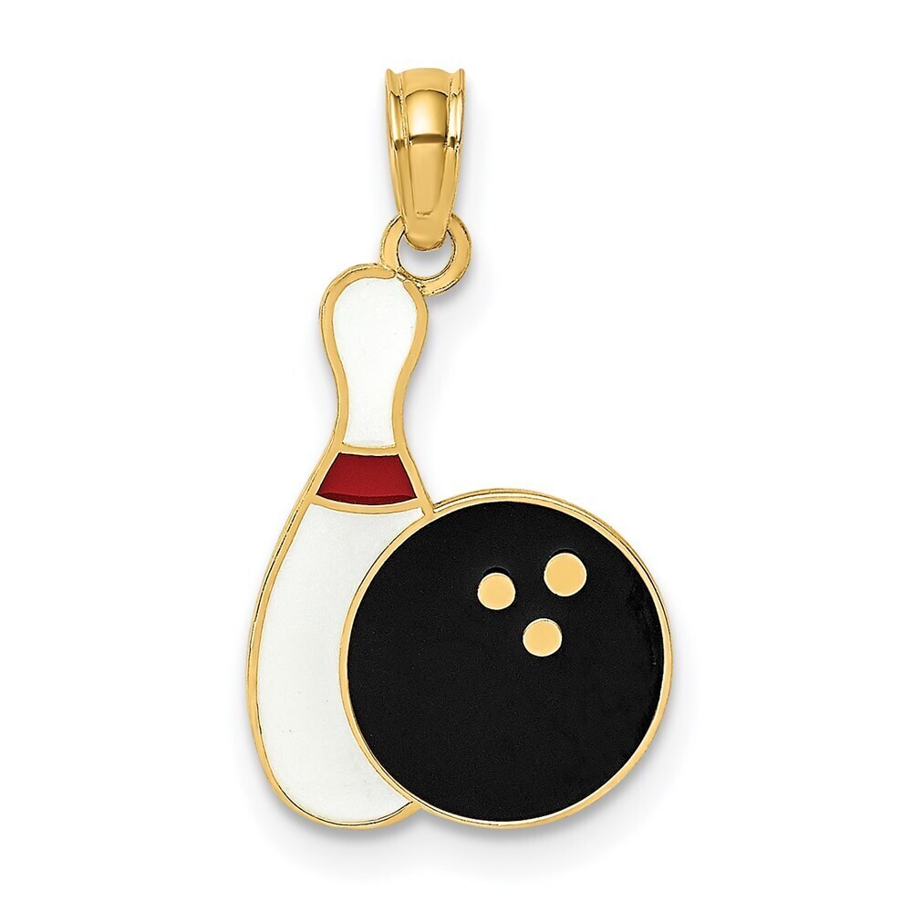 14k Yellow Gold Enamel Bowling Ball & Pin Charm